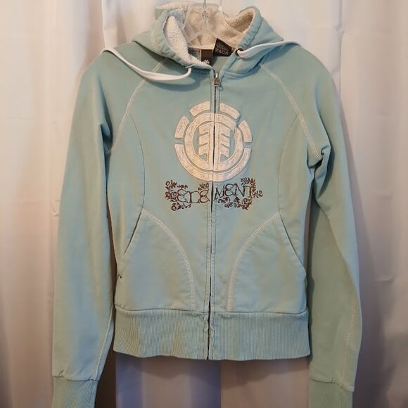 ELEMENT Skater Hoodie Sweatshirt Full Zip up womens S Dusty Blue fleece lined LS - Picture 1 of 12